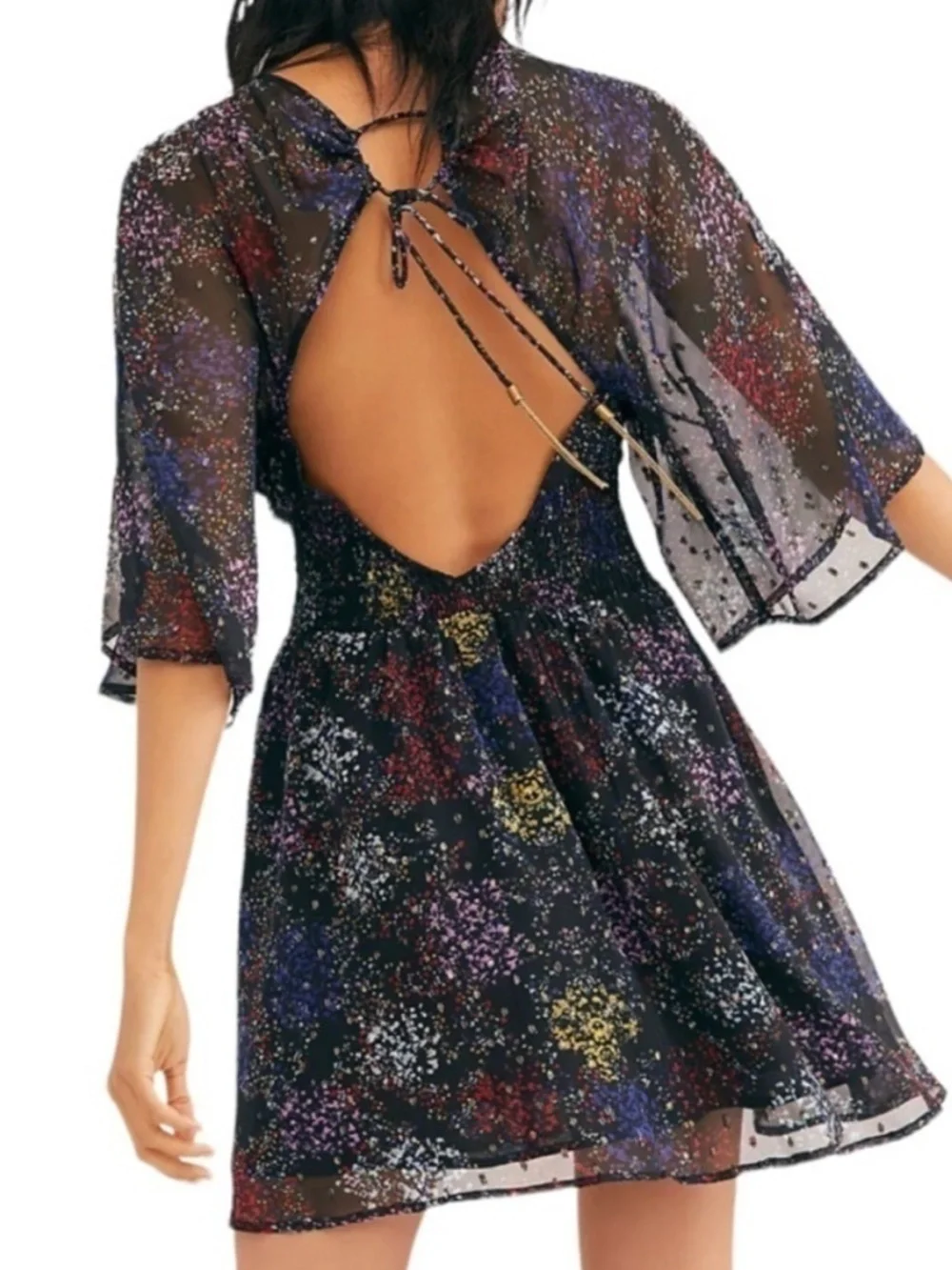 EUC Free People Anna Open Back Dress Black Floral Size Medium